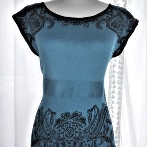 New York & Company Turquoise Knit Waist Tie Top S